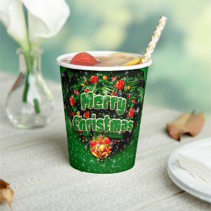 Vasos De Papel Correspondiente Green Merry Christmas Gold Bells