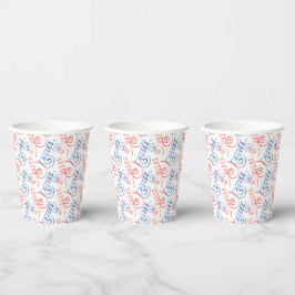 VASOS DE PAPEL CORRIENTES RIZADAS ROJAS BLANCAS Y AZULES PATRIÓTI
