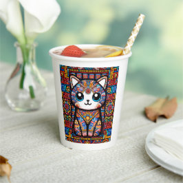 Vasos De Papel Cortar gato con encanto de patrón tradicional