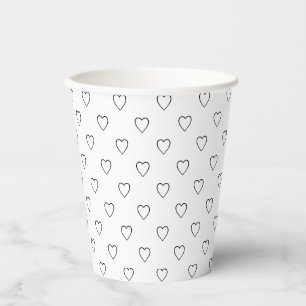 Vasos De Papel Cortos corazones blancos negros moderna moda de pa