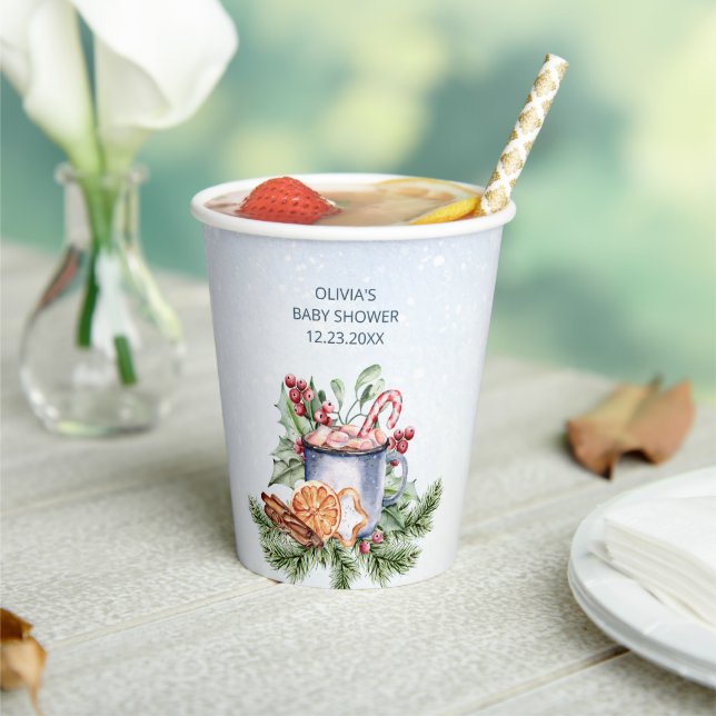 Vasos De Papel Cosmoso Winter Hot Cocoa Snowly Baby Shower (in situ)
