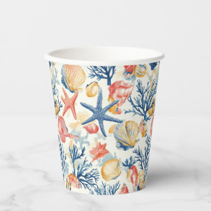 Vasos De Papel Costa Rústica - Aguas marinas, pez estrella, arrec
