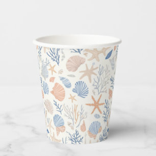 Vasos De Papel Costa Rústica - Aguas marinas, pez estrella, arrec