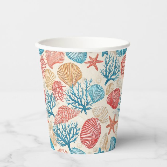 Vasos De Papel Costa Rústica - Aguas marinas, pez estrella, arrec (Anverso)