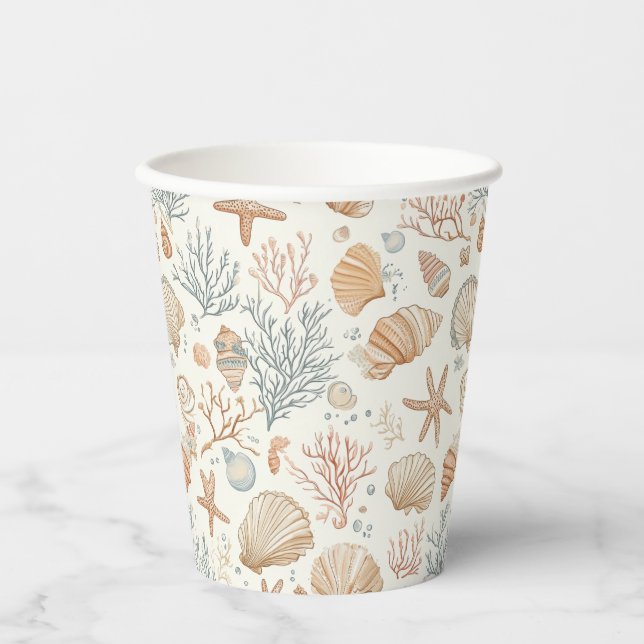 Vasos De Papel Costa Rústica - Aguas marinas, pez estrella, arrec (Anverso)