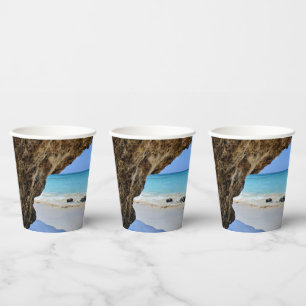 Vasos De Papel Costa Tropical de Playa con Roca Grande