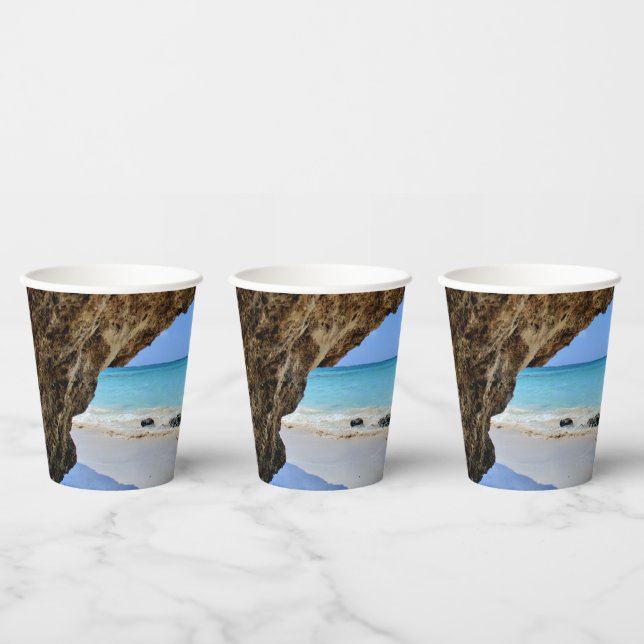 Vasos De Papel Costa Tropical de Playa con Roca Grande (Multi)