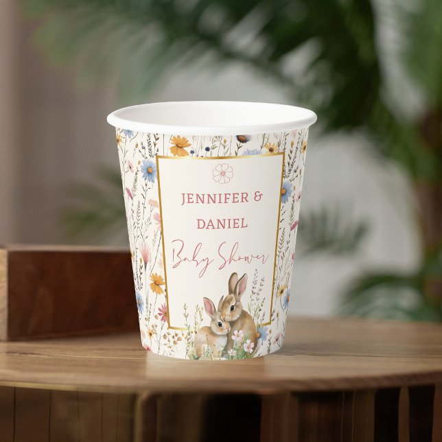 Vasos De Papel Cosy Beige Wildflower Baby Shower Bunny Pair (Subido por el creador)