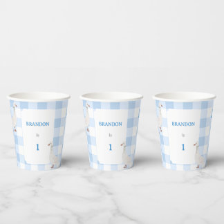 Vasos De Papel Cottagecore Baby Azul Cuadros y Patito