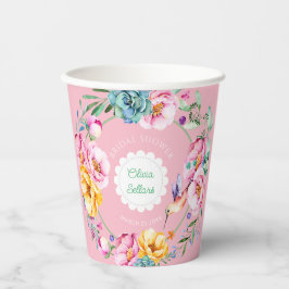 Vasos De Papel Cottagecore Desayuno de Novia con Colibrí