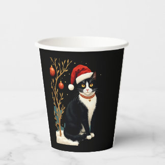 Vasos De Papel Cottagecore Tuxedo Cat Funny Xmas Aesthetic Santa