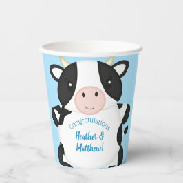 Vasos De Papel Cow Baby Shower Blue