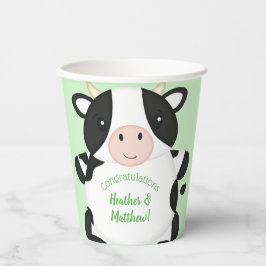 Vasos De Papel Cow Baby Shower Green