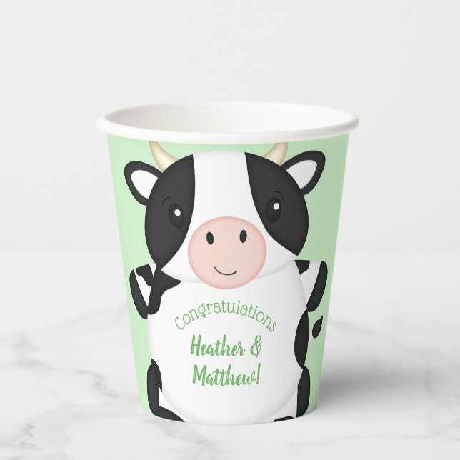 Vasos De Papel Cow Baby Shower Green (Anverso)