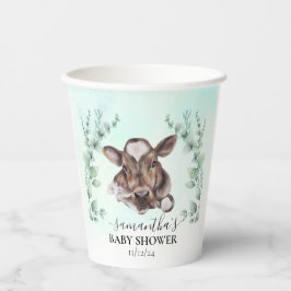 Vasos De Papel Cow Cow Calf Baby Shower Eucalyptus