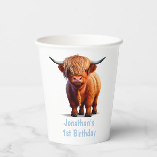 Vasos De Papel Cow Highland FELIZ CUMPLEAÑOS Azul