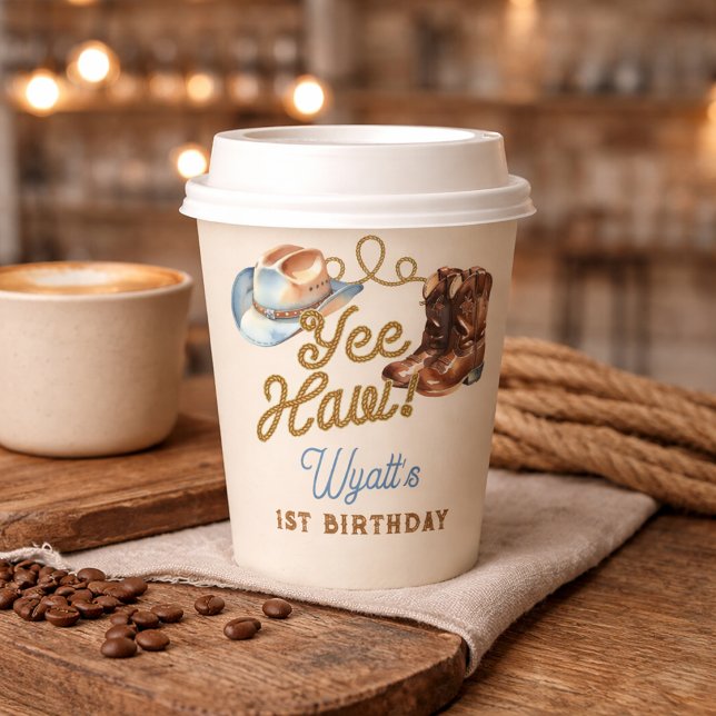 Vasos De Papel Cowboy Boots First Rodeo Birthday (Cowboy Boots First Rodeo Birthday Paper Cups)