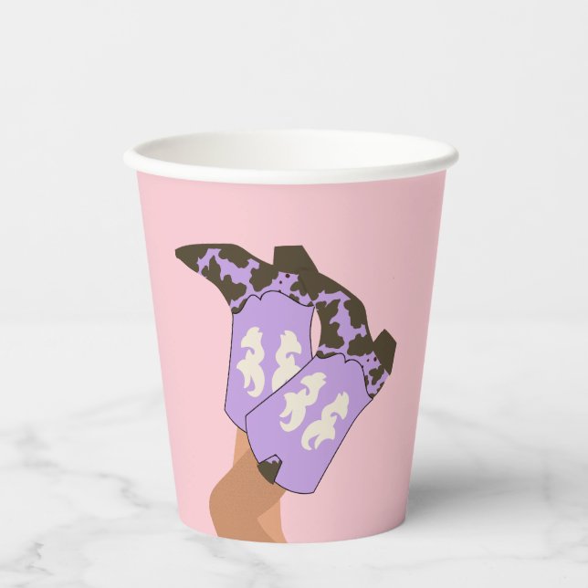 Vasos De Papel Cowboy moderno Lilac Cowgirl Western Boots (Anverso)