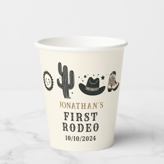 Vasos De Papel Cowboy Wild Western First Rodeo Primer cumpleaños  (Anverso)