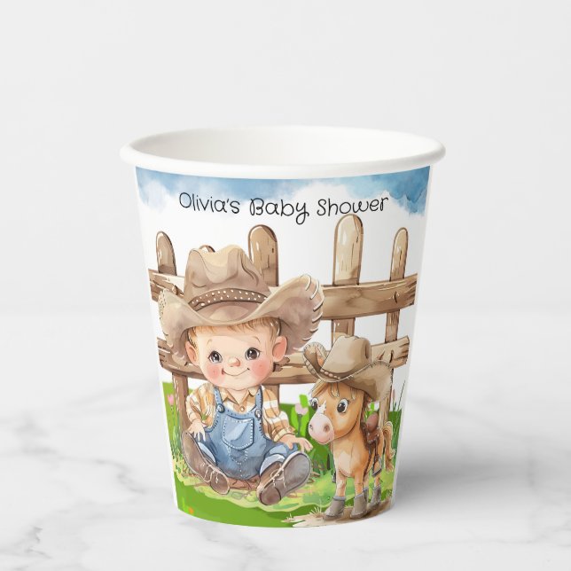 Vasos De Papel Cowboy y un pony Horse Boy Baby Shower (Anverso)