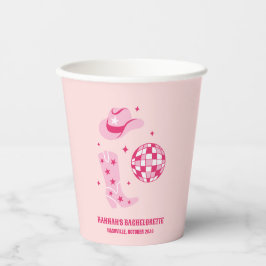 Vasos De Papel Cowgirl de discoteca rosada Bachelorette Party Cup
