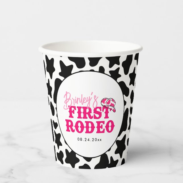 Vasos De Papel Cowgirl Disco Pink First Rodeo (Anverso)