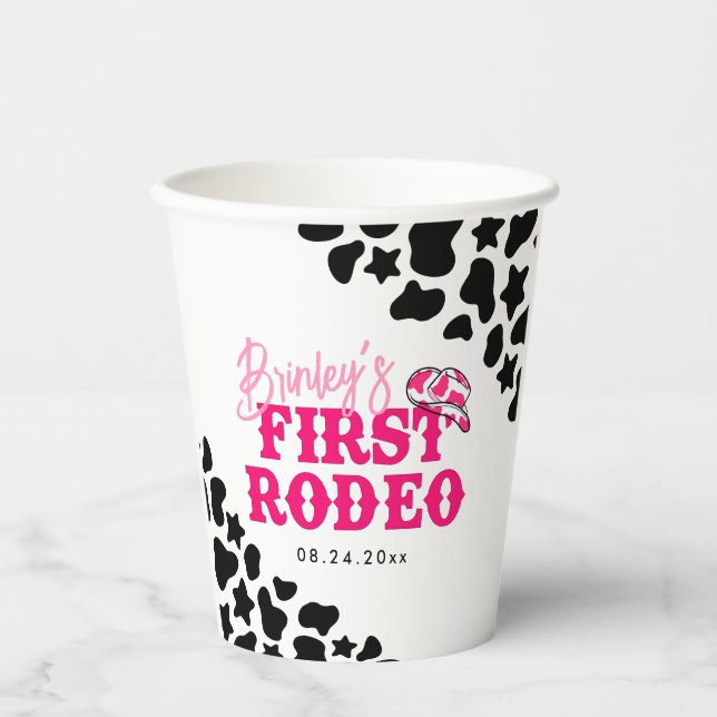 Vasos De Papel Cowgirl Disco Pink First Rodeo (Anverso)