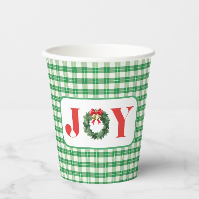Vasos De Papel Cozy Green Plaid Christmas Joy (Anverso)