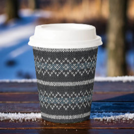 Vasos De Papel Cozy Knitted Pattern Black and Gray