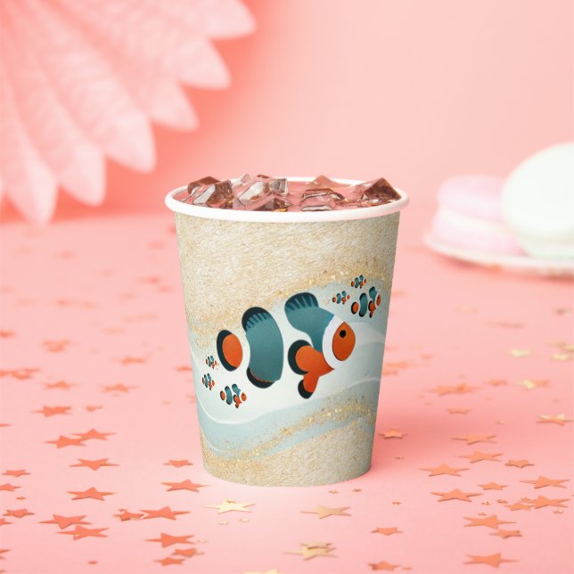 Vasos De Papel Craft Purpurina Clown Fish Nemo Baby Shower (in situ)