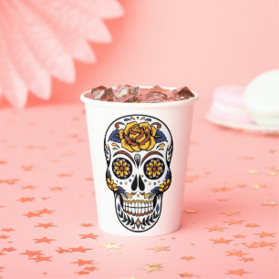 Vasos De Papel Cráneo de azúcar rosa amarillo