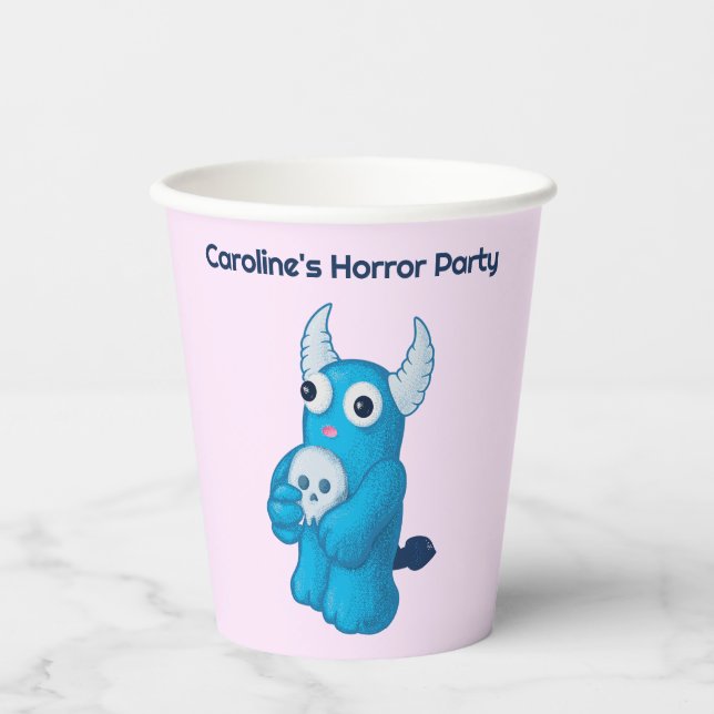 Vasos De Papel Cráneo de Demon - Quirky Horror Fiesta de Hallowee (Anverso)