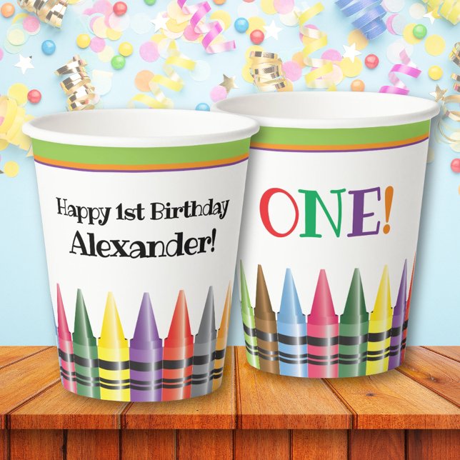 Vasos De Papel Crayon feliz primer cumpleaños Fiestas niños (Subido por el creador)