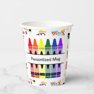 Vasos De Papel Crayón Personalizado Regreso a la Escuela