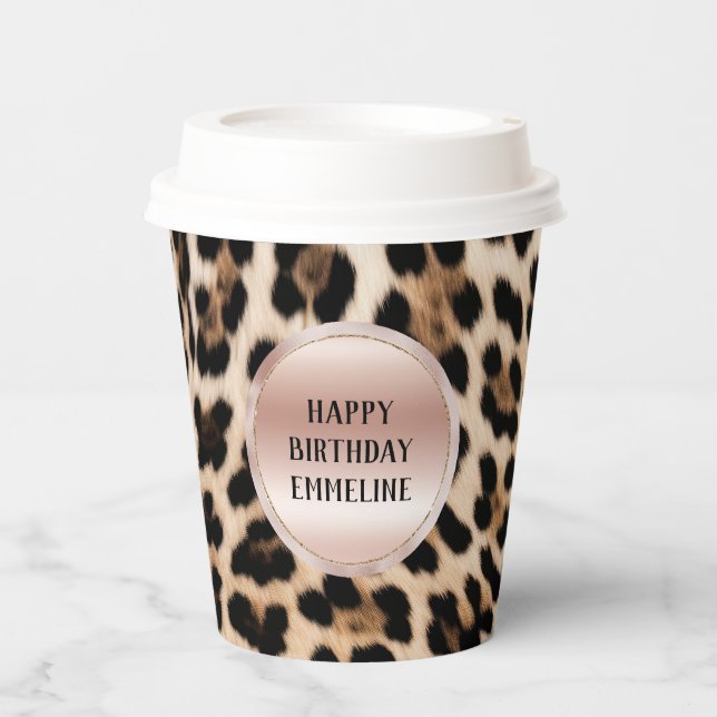 Vasos De Papel Cream Black Brown Leopardo Rubor Pink (Anverso)