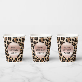 Vasos De Papel Cream Black Brown Leopardo Rubor Pink Birthday
