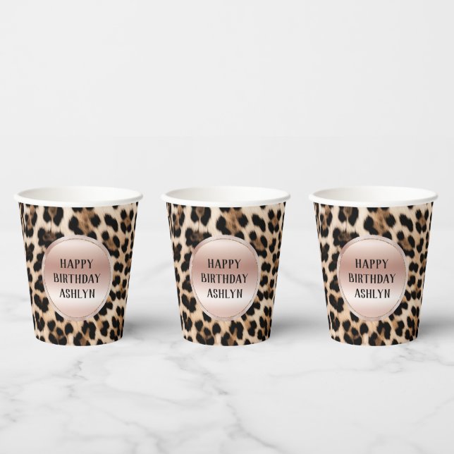 Vasos De Papel Cream Black Brown Leopardo Rubor Pink Birthday (Multi)