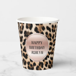 Vasos De Papel Cream Black Brown Leopardo Rubor Pink Birthday