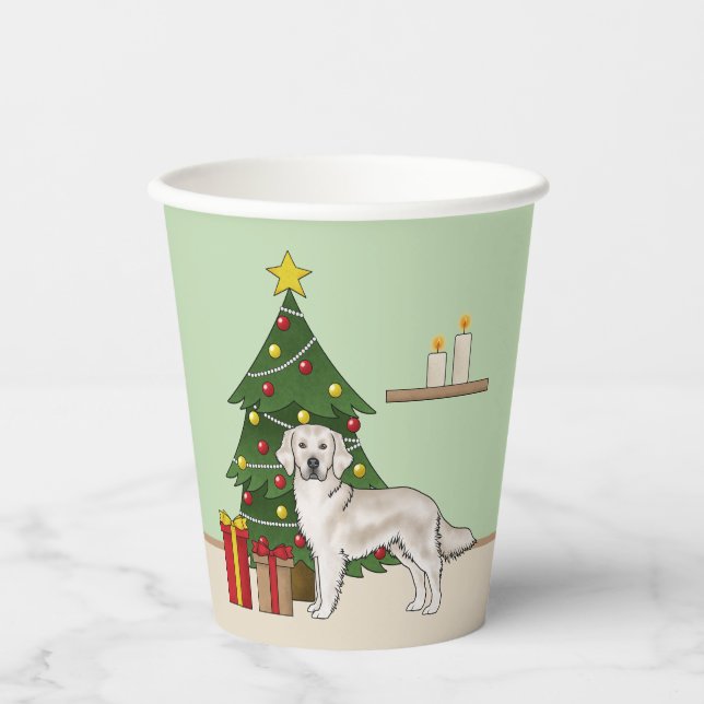 Vasos De Papel Cream English Golden Retriever with Christmas Tree (Anverso)