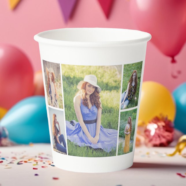 Vasos De Papel Crear su propio Collage de fotos de 5 (5 Photo Collage Paper Cups)
