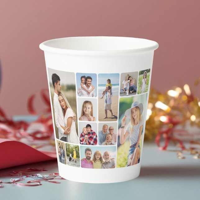 Vasos De Papel Crear su propio Collage de fotos de esquinas redon (12 Photo Collage Paper Cups)
