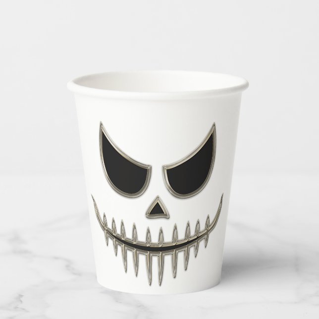 Vasos De Papel Creepe Fiesta de la cara del esqueleto de Hallowee (Anverso)