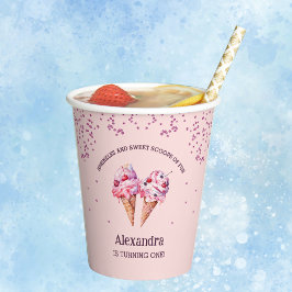 Vasos De Papel Crema de hielo Chica Sprinkles Rosado Primer cumpl