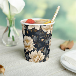 Vasos De Papel Crema Floral Peonía Moderna Elegante