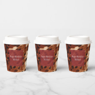 Vasos De Papel Crema occidental con Piel de vaca negro marrón