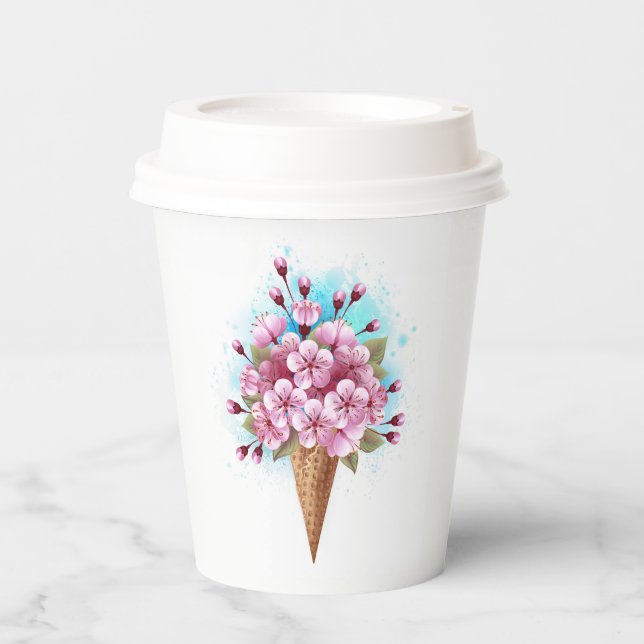 Vasos De Papel Crema rosa de hielo Sakura Waffle Cone (Anverso)