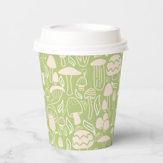 Vasos De Papel Crema verde hongo (Anverso)
