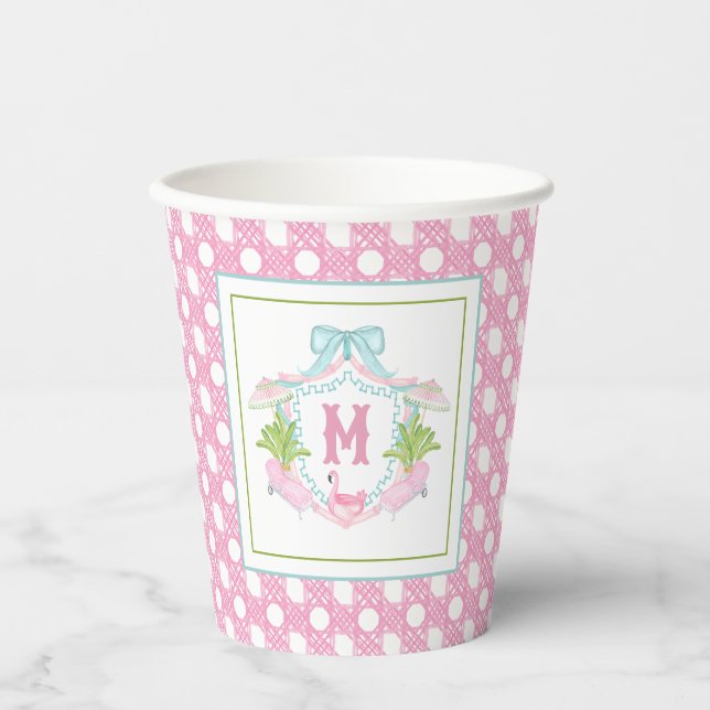 Vasos De Papel Crest Monograma Preppy de Palm Beach (Anverso)