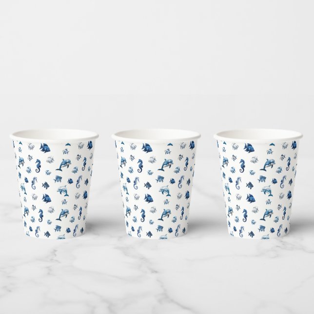 Vasos De Papel ¡Criaturas del Océano Azul de la Boda! (Multi)