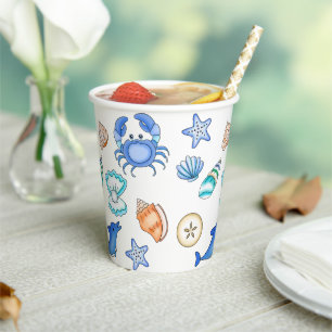 Vasos De Papel Criaturas marinas con temática de playa